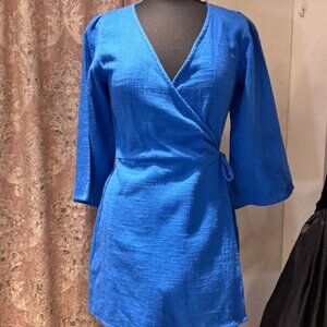 Rue Stiic Blue Cotton/Linen Blend Mini Dress (S)